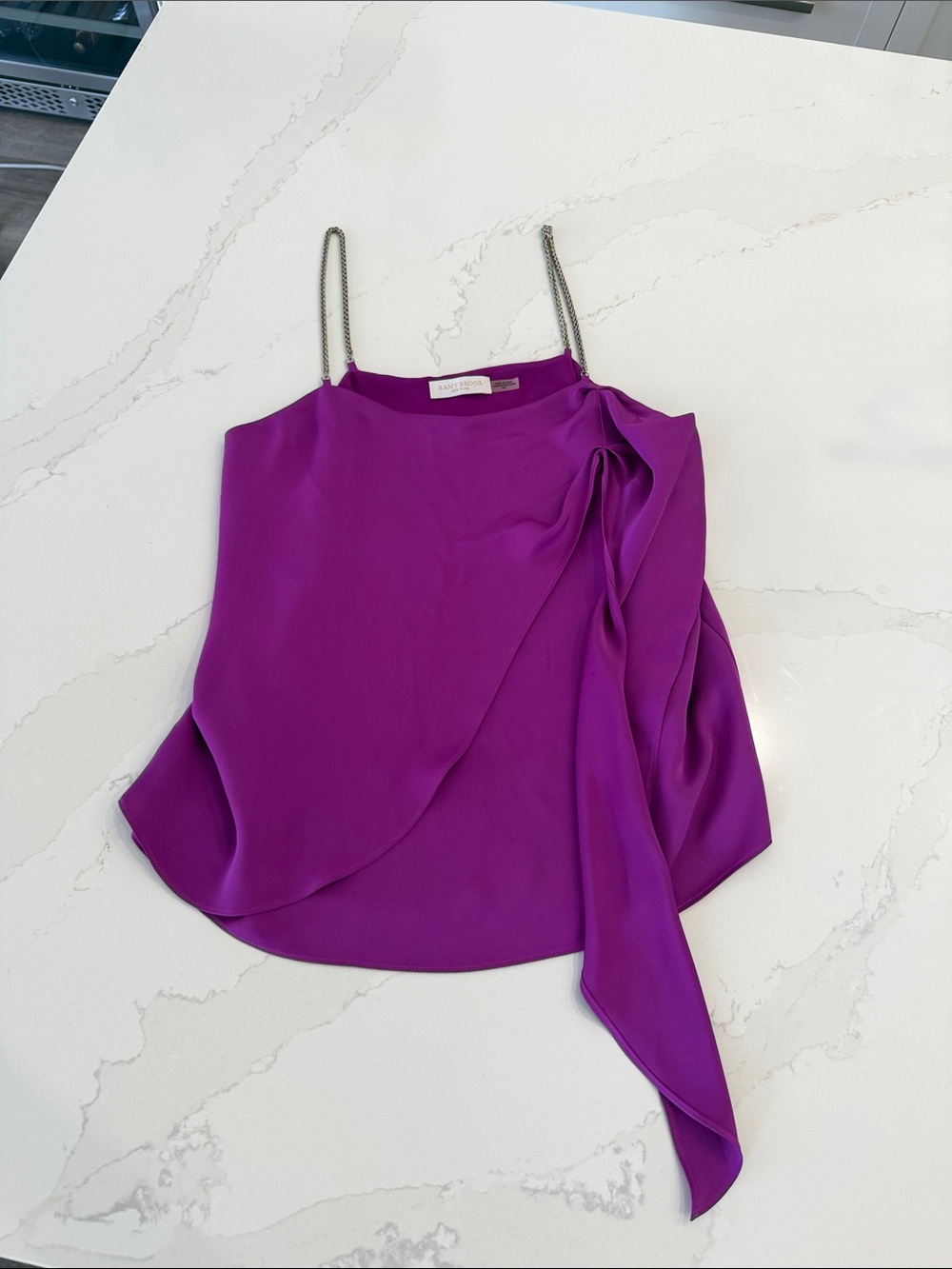 Ramy Brook Fuchsia Draped Silk-Blend Camisole with Chain Straps